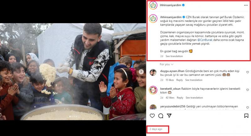 منشور هيئة الإغاثة التركية حول زيارة الشيف بوراك إلى الشمال السوري – موقع 