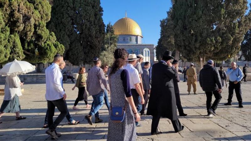 مستوطنون يقتحمون باحات المسجد الأقصى بحراسة مشددة من الشرطة الإسرائيلية