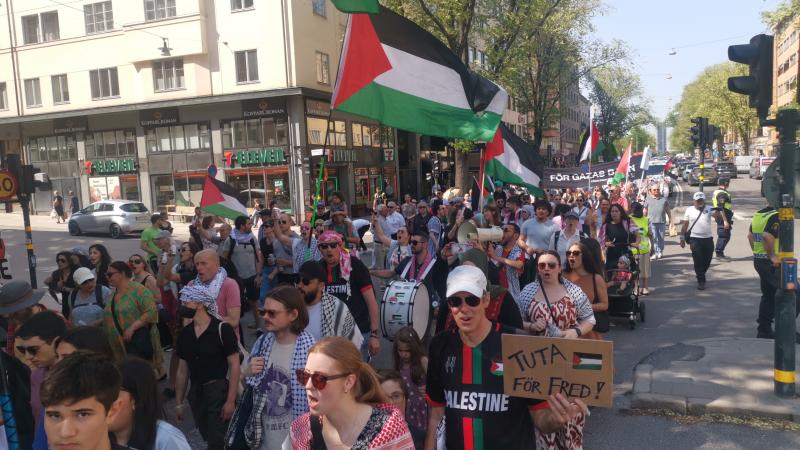  أكد المحتجون على دعم الشعب الفلسطيني، وطالبوا بوقف إطلاق النار في غزة - الأناضول